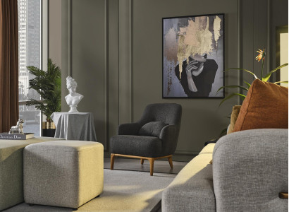 Armchair Wing Chair Modern Fabric Living room Polyester Gray Design Seat